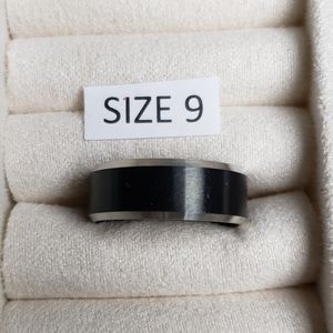 8mm Black Plated Flat Band Size 9